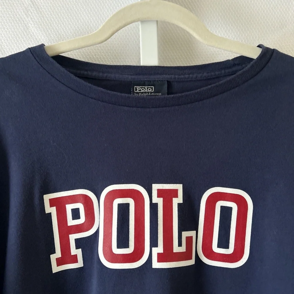 Polo Ralph Lauren Men’s Large Navy Blue Long Sleeve Red Logo Front Graphic T